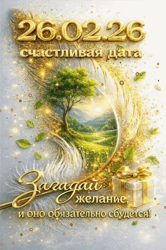 Анимированная открытка 26. 02. 26 счастливая дата Загадай желание и оно обязательно сбудется!