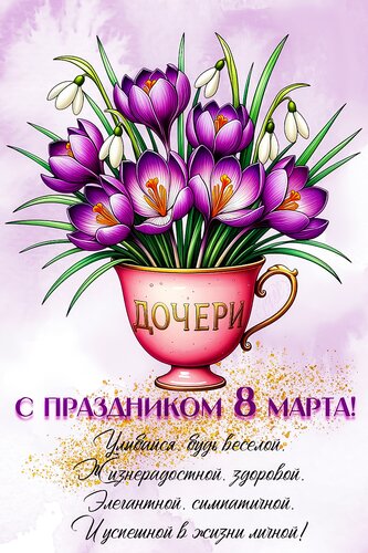 Открытка С днем 8 марта.дочери