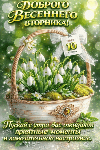 Анимированная открытка 10 марта Доброго весеннего вторника! Пускай с утра вас ожидают приятные моменты и замечательное наст