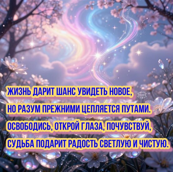 Открытка Жизнь дарит шанс увидеть новое, Но разум прежними цепляется путами.