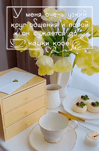 Анимированная открытка У меня очень узкий круг общения и порой он сужается до чашки кофе.