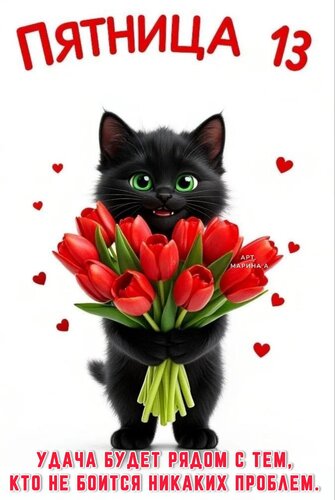 Открытка ПЯТНИЦА 13. УДАЧА БУДЕТ РЯДОМ С ТЕМ, КТО НЕ БОИТСЯ НИКАКИХ ПРОБЛЕМ.