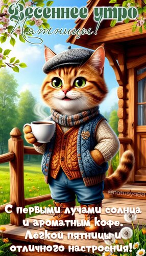 Открытка Весеннее утро Пятницы. С первыми лучами солнца и ароматным кофе. Лёгкой пятницы...
