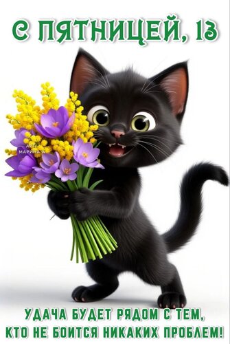 Открытка С ПЯТНИЦЕЙ, 13. УДАЧА БУДЕТ РЯДОМ С ТЕМ, КТО НЕ БОИТСЯ НИКАКИХ ПРОБЛЕМ!