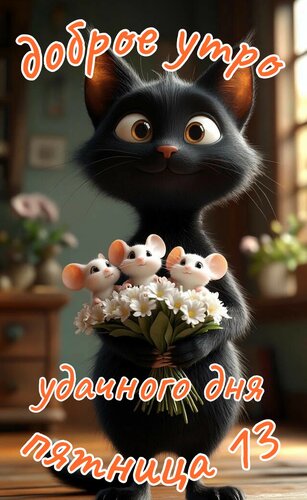 Открытка Доброе утро, удачного дня, пятница 13