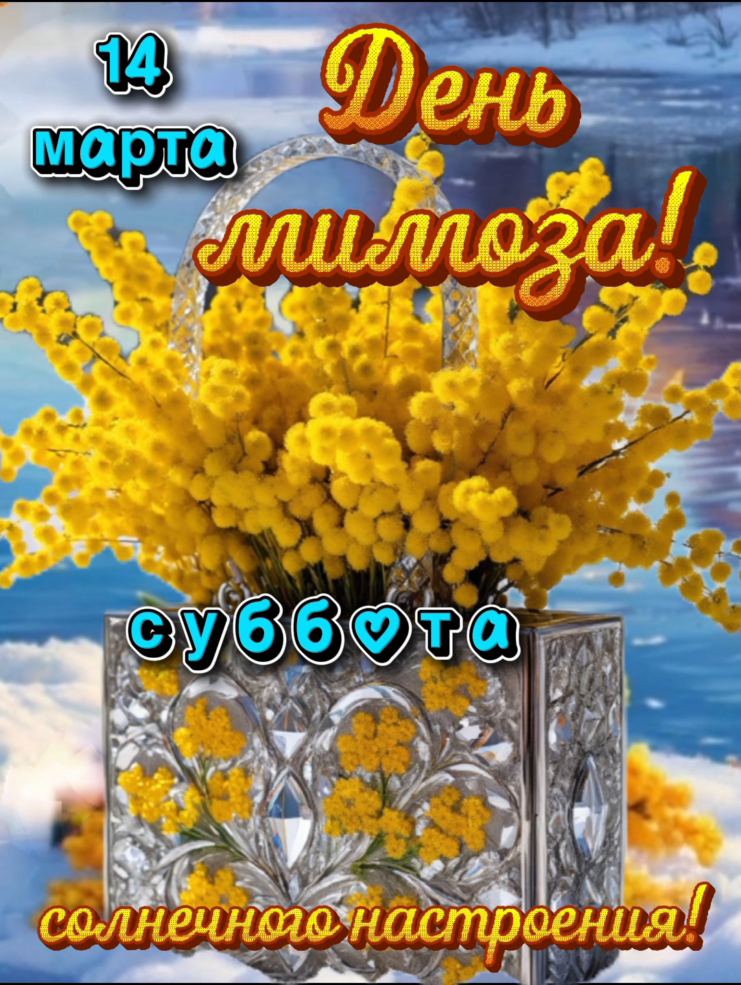 Открытка 14 марта. День мимозы!