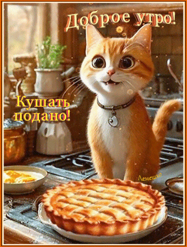 Анимированная открытка Доброе утро! Кушать подано!