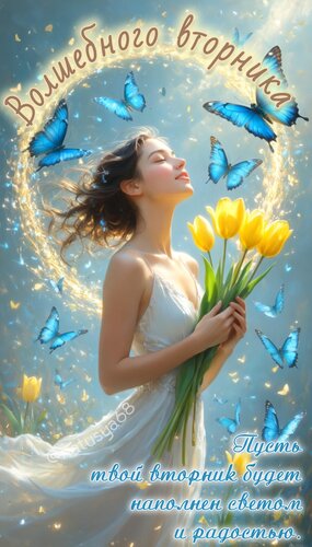 Открытка Волшебного вторника. Пусть твой вторник будет наполнен светом и радостью.