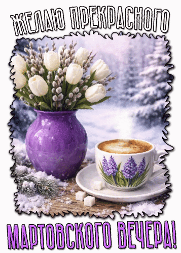 Анимированная открытка Желаю прекрасного мартовского вечера!