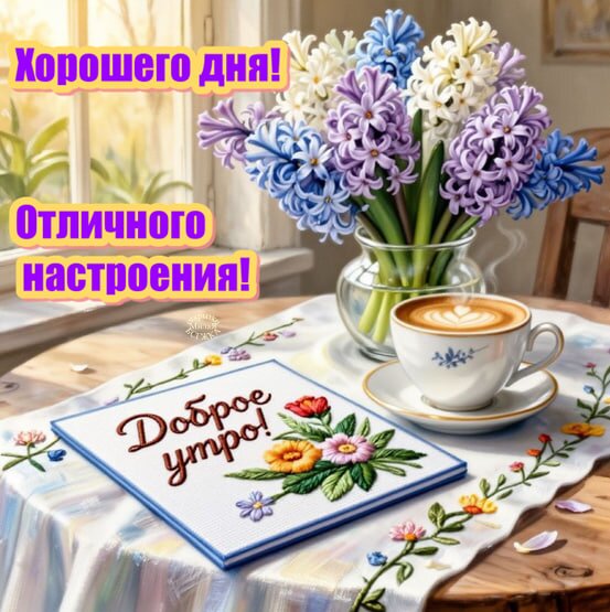 Открытка Доброе утро! Хорошего дня! Отличного настроения!