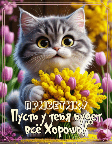 Анимированная открытка Приветик! Пусть у тебя будет всё хорошо!