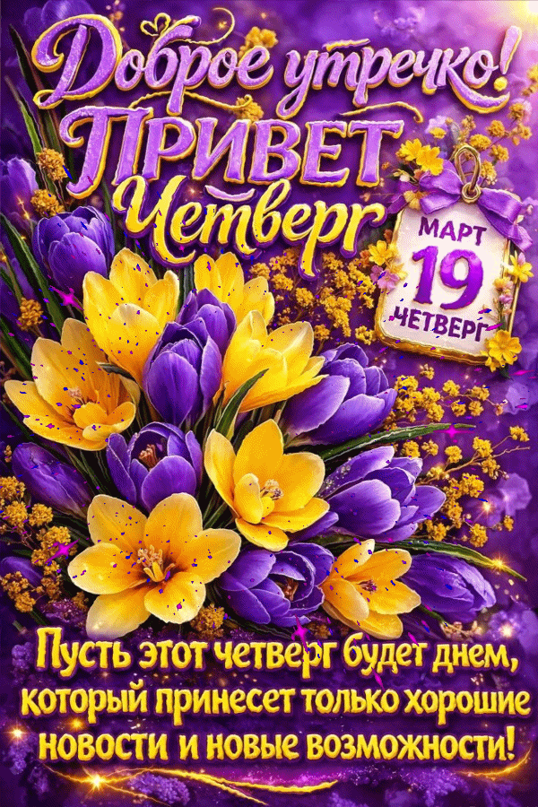 Открытка 19 марта Доброе утречко! Привет Четвергю Пусть этот четверг будет днем, который принесет только хор