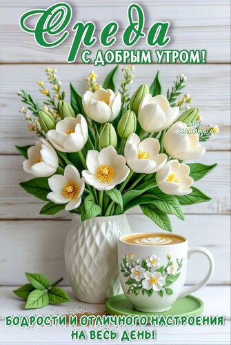 Открытка СРЕДА. С ДОБРЫМ УТРОМ! БОДРОСТИ И ОТЛИЧНОГО НАСТРОЕНИЯ НА ВЕСЬ ДЕНЬ!