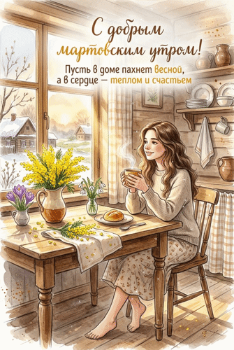 Анимированная открытка С добрым мартовским утром! Пусть в доме пахнет весной, а в сердце - теплом и счастьем.