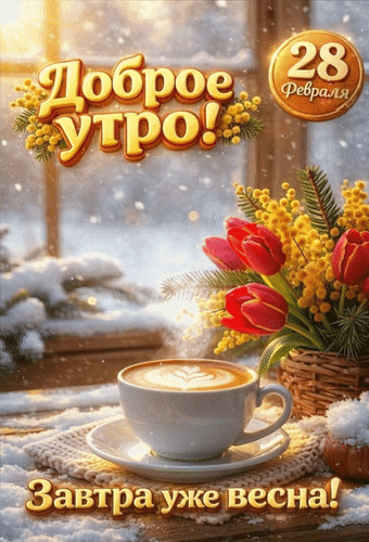 Анимированная открытка 28 февраля Доброе утро! Завтра уже весна!