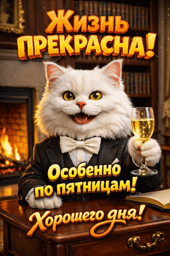 Анимированная открытка Жизнь прекрасна! Особенно по пятницам! Хорошего дня!