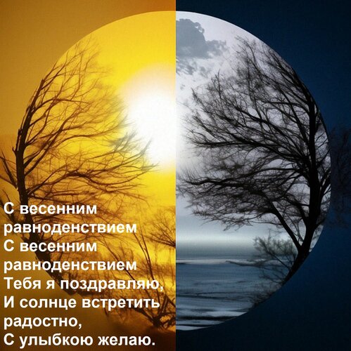 Открытка С весенним равноденствием С весенним равноденствием Тебя я поздравляю, И солнце встретить радостно,