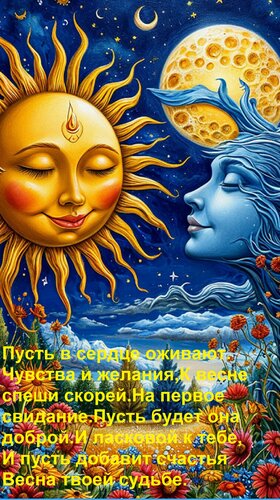 Открытка Пусть в сердце оживают Чувства и желания, К весне спеши скорей На первое свидание. Пусть будет она д