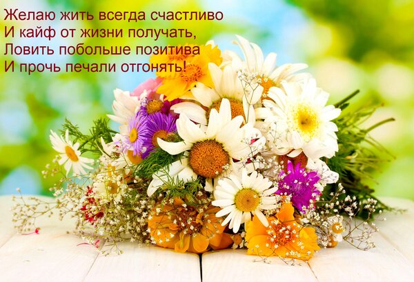Открытка Желаю жить всегда счастливо И кайф от жизни получать, Ловить побольше позитива И прочь печали отгоня