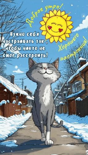 Анимированная открытка Доброе утро! Хорошего настроения! Нужно себя настроить так, чтобы никто не смог расстроить!