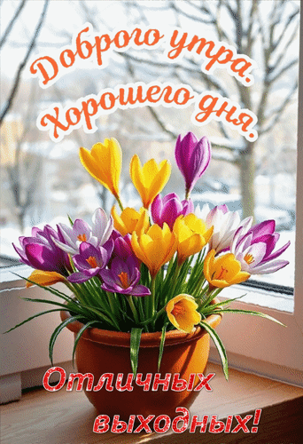 Анимированная открытка Доброго утра. Хорошего дня. Отличных выходных.