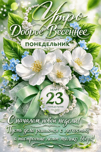 Анимированная открытка 23 марта Понедельник. Утро доброе весеннее. С началом новой недели! Пусть дела реша.тся с лёгкостью,