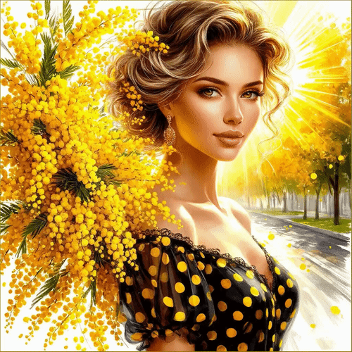 Анимированная открытка Весна. Девушка