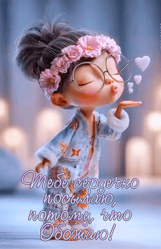 Анимированная открытка Тебе сердечко посылаю, потому, что обожаю!