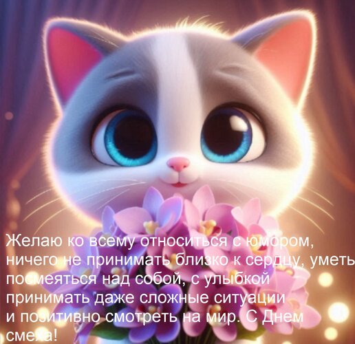 Открытка Желаю ко всему относиться с юмором, ничего не принимать близко к сердцу, уметь посмеяться над собой,
