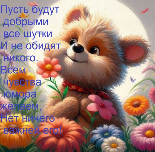 Открытка Пусть будут добрыми все шутки И не обидят никого. Всем чувства юмора желаем, Нет ничего важней его!