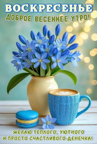 Открытка ВОСКРЕСЕНЬЕ. ДОБРОЕ ВЕСЕННЕЕ УТРО! ЖЕЛАЮ ТЕПЛОГО, УЮТНОГО И ПРОСТО СЧАСТЛИВОГО ДЕНЕЧКА!