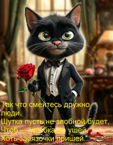 Открытка Так что смейтесь дружно, люди. Шутка пусть не злобной будет, Чтоб — улыбка до ушей, Хоть завязочки п