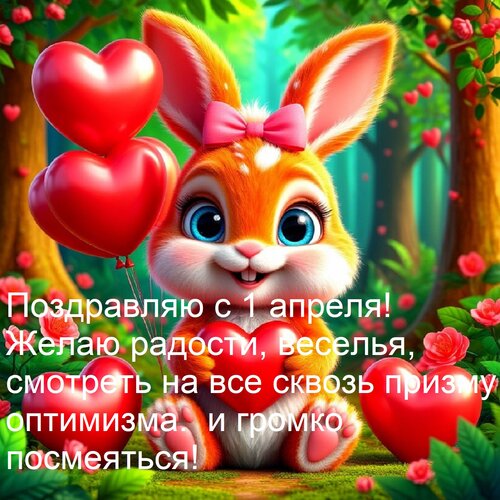 Открытка Поздравляю с 1 апреля! Желаю радости, веселья, смотреть на все сквозь призму оптимизма. Пусть юмор п