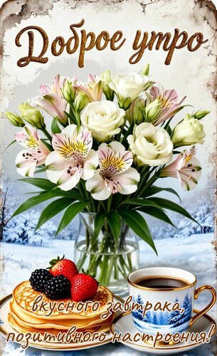 Открытка Доброе утро. Вкусного завтрака, позитивного настроения