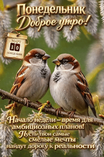 Анимированная открытка 30 марта Понедельник! Доброе утро! Начало недели - время для амбициозных планов! Пусть твои самые см