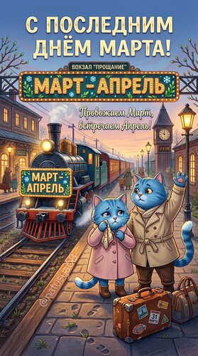 Открытка С последним днём марта. Провожаем март - встречаем апрель.