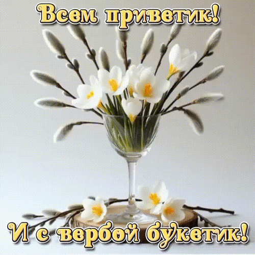 Анимированная открытка Всем приветик! И с вербой букетик!
