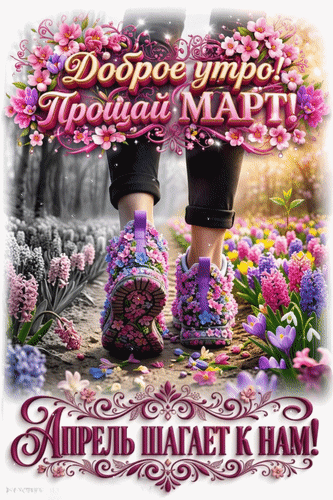 Анимированная открытка Доброе утро! Прощай, март! Апрель шагает к нам!