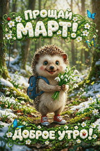 Анимированная открытка Прощай, март! Доброе утро!