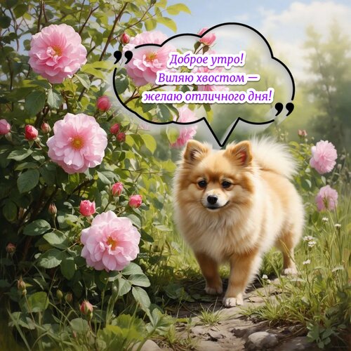 Открытка Доброе утро! Виляю хвостом-желаю отличного дня!