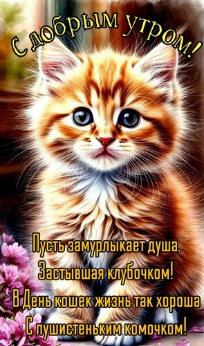 Открытка Доброе утро. Пусть замурлыкает душа