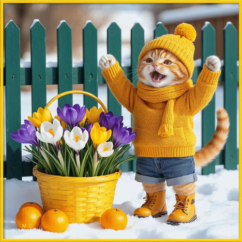 Анимированная открытка Ура, ура - пришла весна!