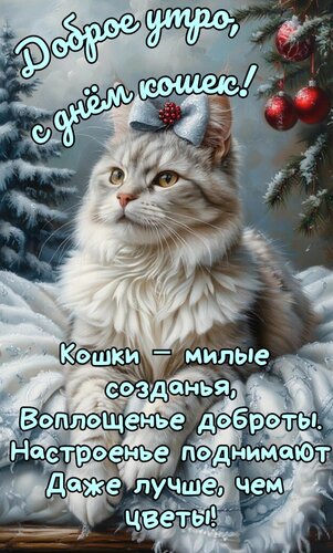 Открытка Доброе утро. С днём кошек.