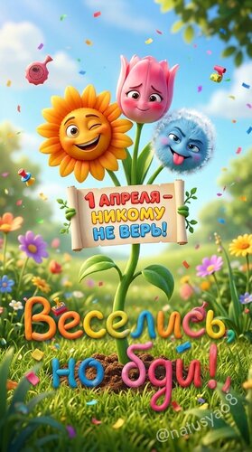 Открытка 1 апреля - никому не верь! Веселись, но бди!