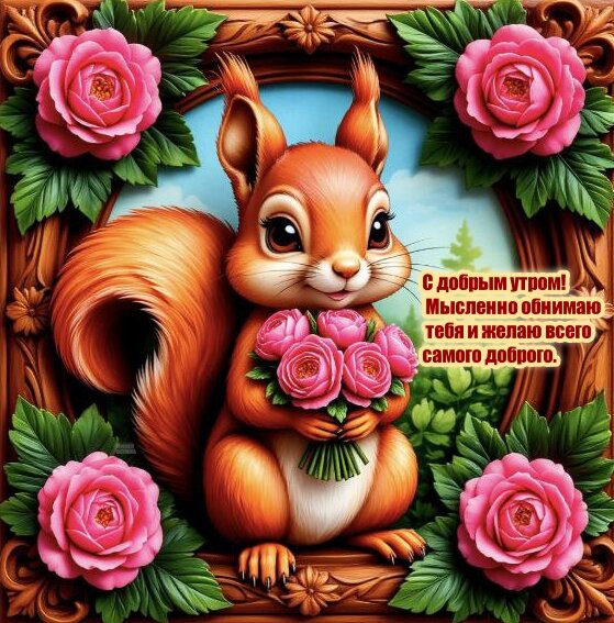 Открытка С добрым утром! Мысленно обнимаю тебя и желаю всего самого доброго.