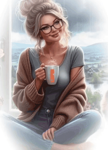 Анимированная открытка - Чем занимаешься? - Просто живу. Чай заварила, шарлотку пеку. Слушаю музыку, пение птиц. Люблю когд