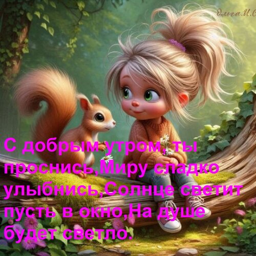 Открытка С добрым утром, ты проснись, Миру сладко улыбнись, Солнце светит пусть в окно, На душе будет светло.