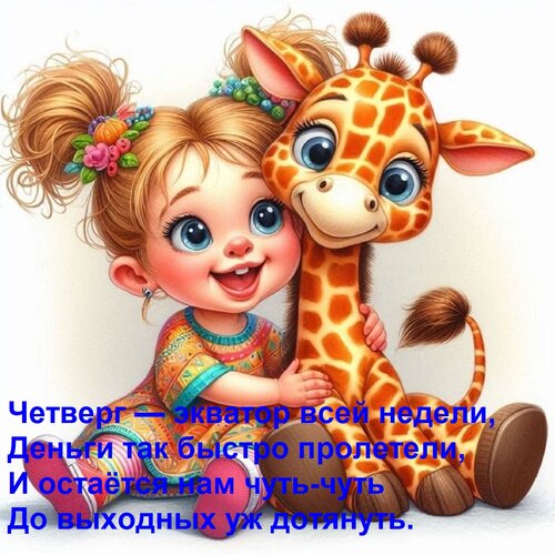 Открытка Четверг — экватор всей недели, Деньги так быстро пролетели, И остаётся нам чуть-чуть До выходных уж