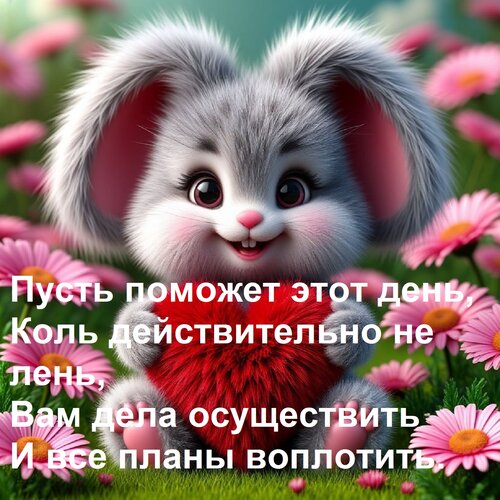 Открытка Пусть поможет этот день, Коль действительно не лень, Вам дела осуществить И все планы воплотить.