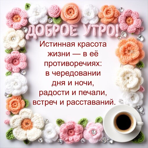 Открытка Доброе утро! Истинная красота жизни — в её противоречиях: в чередовании дня и ночи, радости и печали
